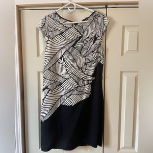 Black and White Loft Belted Dress